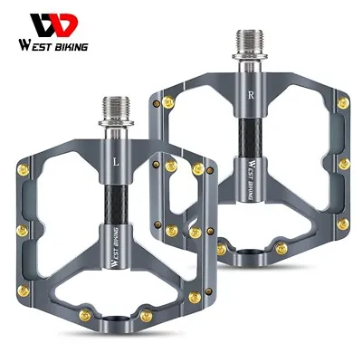 WEST BIKING Bicycle Pedals Carbon Fiber Axle 3 Bearing MTB Bike Pedals Titanium • $29.69