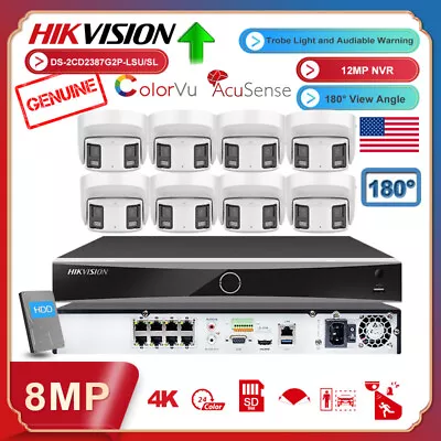 Hikvision 8CH 4K 8MP Panoramic ColorVu 180° IP Camera System Acusense NVR Lot • $84.55