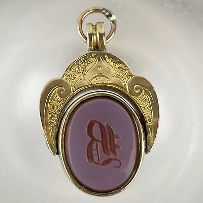 Antique 10ct Rose Gold Bloodstone Onyx Set Spinning Watch Fob 2.7cm X 1.9cm 4.2g • £179