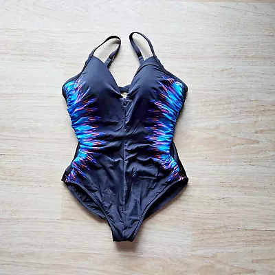 Miraclesuit Marrakech Temptaion One Piece Swimsuit Body Control Blue Black Sz.14 • $45.98