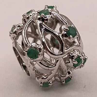 New Genuine Gemstone Company 925 Sterling Silver Natural Emerald Gem Charm Bead • £13.99