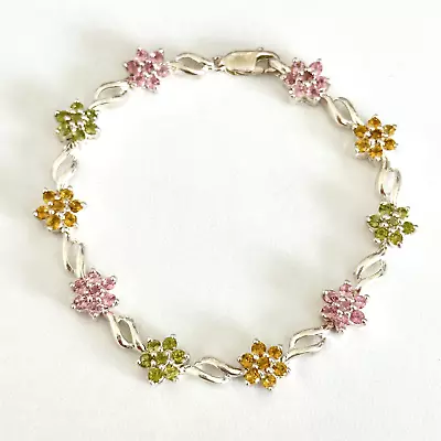 Chuck Clemency 925 Sterling Silver Multi Gemstone Flower Daisy Bracelet 7.25  • $95