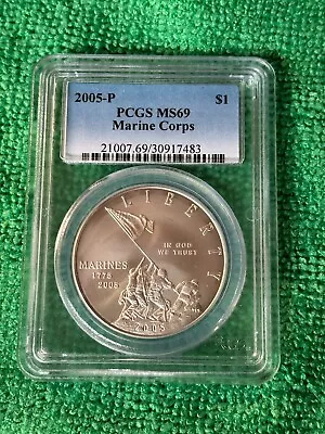 2005-P $1 Marine Corps Commemorative Silver Dollar PCGS MS 69 (1a) • $64.95