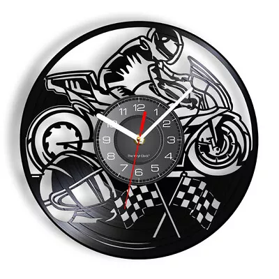 Motorcycle Racer Clock Vinyl Record Wall Clock Art Decor Handmade Battery Power • $24.99