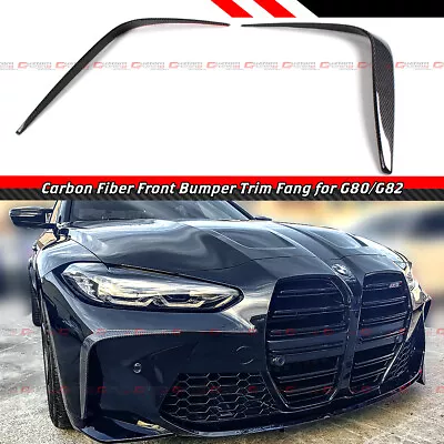 $155.99 • Buy For 2020-23 Bmw G80 G82 M3 M4 Carbon Fiber Front Bumper Garnish Trim Cover Fang