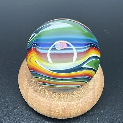 Contemporary Art Glass Marble 1.07  Colorful WigWag W/ Opal Handmade Boro MIB • $32.24