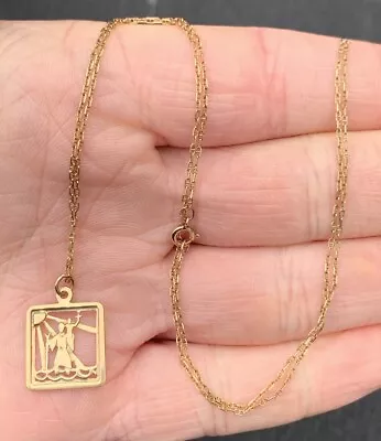 9ct Gold Vintage Pendant On Anchor Link Chain 9k 375 • £46.55