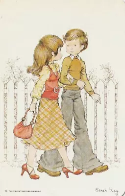 $3 • Buy Sarah Kay Young Couple Strolling,  1970's Blank Back, Single Swap Card