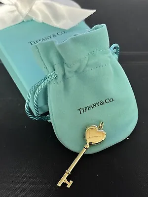 Tiffany & Co 14k Yellow Gold Skeleton Key Heart Locket Pendant With Box & Pouch • $1065.30