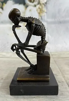 Modern Art Solid Bronze  Skeleton Thinker  Signed Milo Hot Cast Marble Figuri • $119