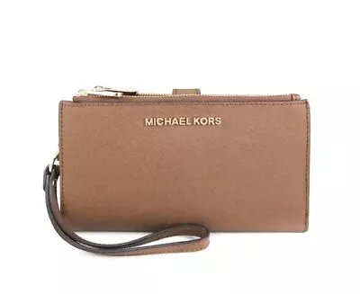 Michael Kors Jet Set Travel Luggage Leather Large Double Zip Wristlet Wallet • $54.98