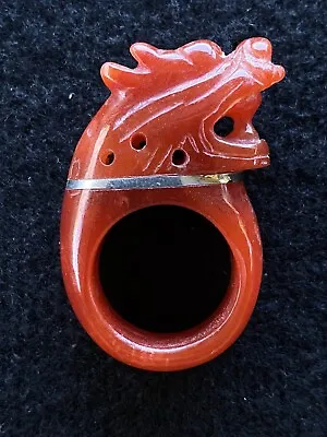 $35 • Buy Vintage RARE Collectors Carved Red Jade Dragon Ring With Sterling Band