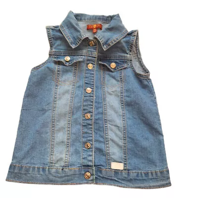 7 For All Mankind Girls 4T Denim Sleeves Button Snap Blue Toddler Shirt • $11.70