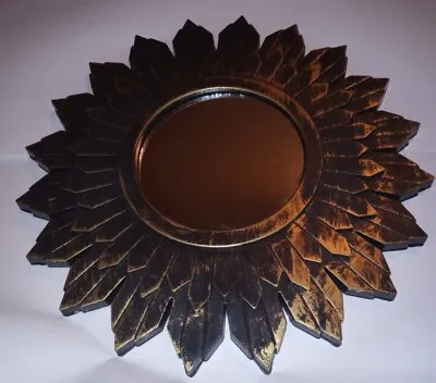 Small Sunburst Starburst Mirror Gold Black 9.5x9.5 Home Office Wall Vintage Hang • $13.95