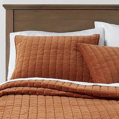 King Channel Stitch Velvet Quilt Caramel - Threshold • $42.99