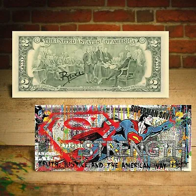 SUPERMAN Man Of Steel Diamond Strength Pop Art Genuine U.S. $2 Bill SIGNED Rency • $26