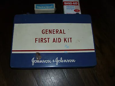 Vintage Johnson & Johnson First Aid Metal Wall Case +tin And Tourniquet • $8.99