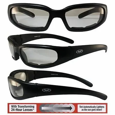 Chicago Foam Padded Motorcycle Sunglasses-24 Hour TRANSITION PHOTOCHROMIC LENS • $28.98