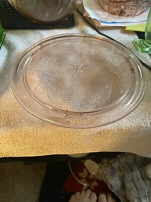 Vintage Janette Pink Depression Glass Cake Plate 10 Inches Diameter And 3 Feet • $11
