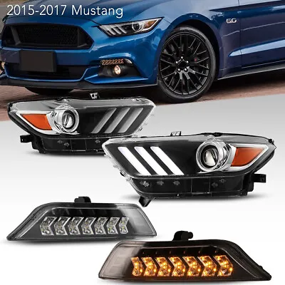 For 2015-2017 Ford Mustang Projector Headlights HID Xenon LED +Turn Signal Light • $429.98