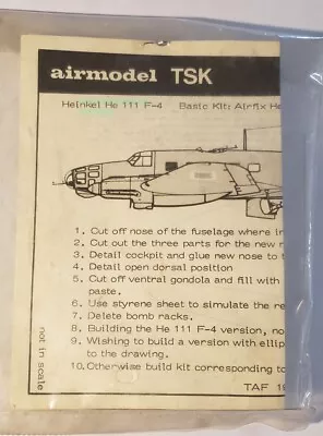 Airmodel Heinkel He-111 F-4 Canopy / Conversion 1/72 Vacuform Kit • $4.99