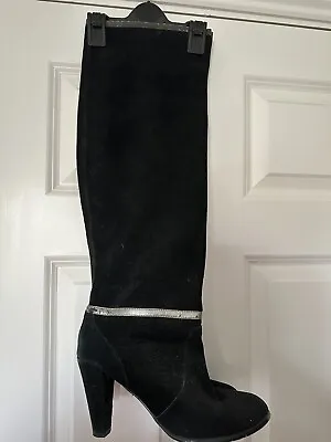 Mango Suede Knee High Black Boots Slouch Vintage Women Uk Size 7 Eu Size 40 • £14.45