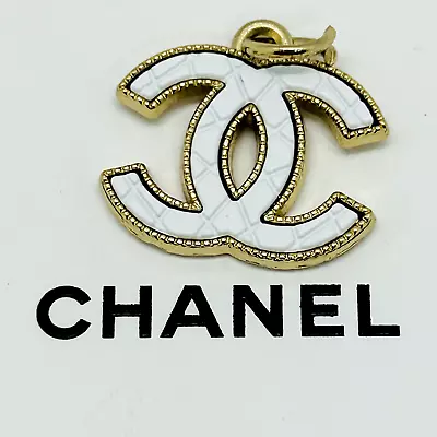 CHANEL Vintage Necklace Charm Parts White X Gold 18 × 14mm With Engraving • $39.99