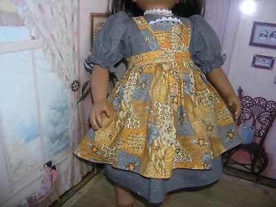 Gray Dress Heart Gold Print Apron 2 Piece Dress 23  Doll Clothes Fits My Twinn • $21.95