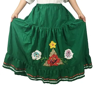 Green Peasant Mexican Skirt Handmade Cinco De Mayo Costume One Size • £28.92