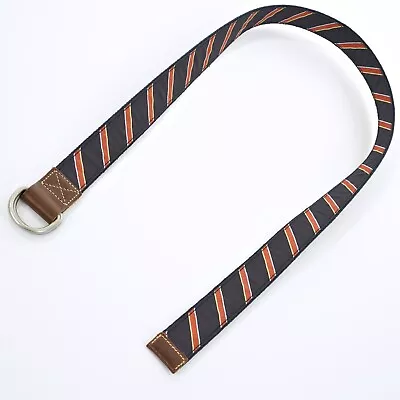 CREMIEUX Men's L/XL Silver D-Ring NAVY & ORANGE STRIPE Fabric BELT Leather Trim • $29.99