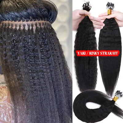 200G Kinky Straight YAKI Micro Loop Ring Bead Tip Real Human Hair Extensions • $59.52