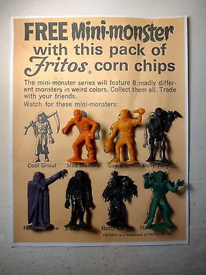 Vintage 1960's MPC Mini-Monsters Fritos Corn Chips Set Of 7 W/mini Ads & Lg Ad • $139