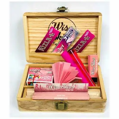 £19.99 • Buy Pink Wooden Rolling Box Set | Medium Stash Box Rolling Papers Tips Doob Tube