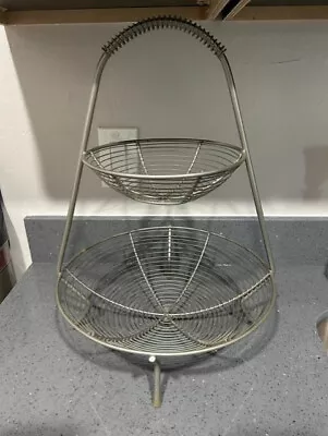 Pottery Barn Wire 2 Tier Fruit Basket W/ Handle NWOT NWOB 18.5  Tall • $69.95