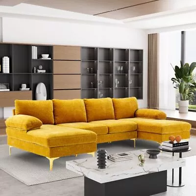 U-Shaped Chenille Sectional Sofa Couch Living Room 4-Seat Sofa Sleeper Couch Set • $639.99