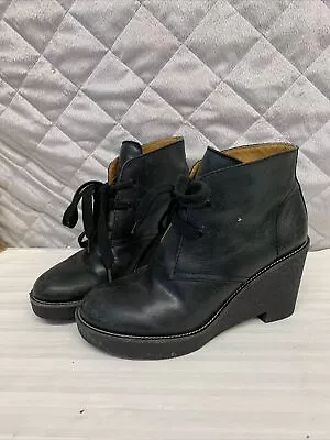 Veronique Branquinho Boots Womens Leather Heeled Tie NO SIZE Measured W/ Ruler • $52