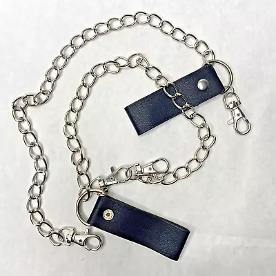 2X 15 Inch Biker Styled Wallet Chains Nickel Finish With Button Clasp Straps • $7.99