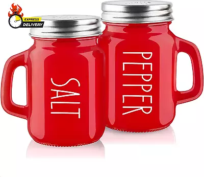 Red Salt And Pepper Shakers Set  4 Oz Glass Red Salt Pepper Shaker Set With Sta • $15.29