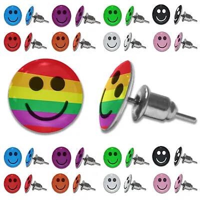 Stud Earrings Emoji Smiley Face Stainless Steel Unisex Colourful Ear Piercing • £3.49