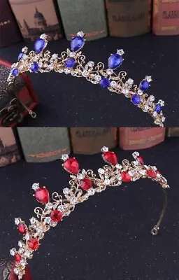 £20 • Buy Tiara Headband Red/royal Blue Wedding Prom Bridal Diamante Stones Festive