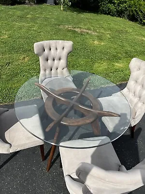 $1495 • Buy Mid Century Adrian Pearsall Compass Walnut Glass Top Round Table And Chairs 