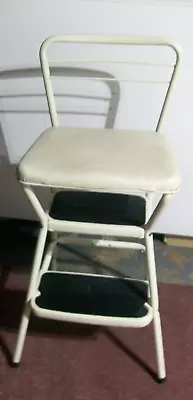 Vintage COSCO Retro 2 Steps Stool High Chair Flip Up Cream Seat White Frame NICE • $65