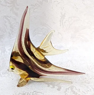 Italian Murano Glass Festooned Half-Moon-Shaped Angel Fish With Aventurine • $68
