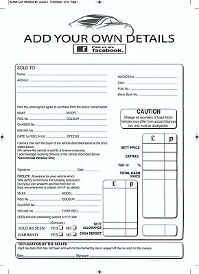 Used Car Vehicle Sales Invoice Pad & Receipt Buying & Selling Cars • £12