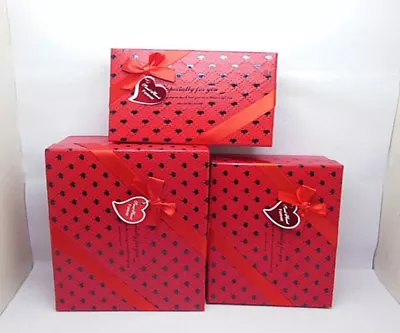 1Set X 3Pcs Nesting Gift Box With Ribbon On Top - Red • $21.90