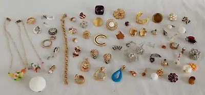 Vintage Single Earring & Craft Harvest Re-Purpose Jewelry Lot Some Signed 61 Pcs • $9.99