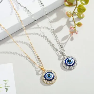 $1.90 • Buy Lucky 14mm Blue Evil Eye Beads Pendant Necklace Chain Women Turkish Jewelry Gift