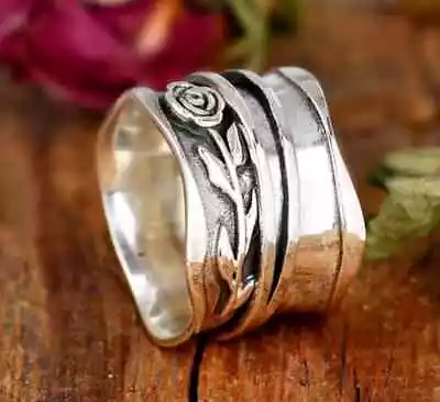 Solid 925 Sterling Silver Band& Meditation Statement Ring Handmade Ring All Size • $12.34