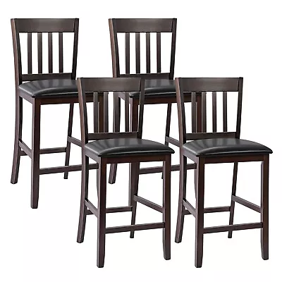 Costway Set Of 4 Bar Stools Counter Height Chairs W/ PU Leather Seat Espresso • $249.99