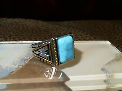 Mens Silver & Gold Plated Turquoise Western Style Ring • $24.99